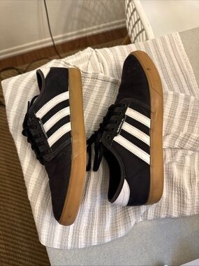adidas Black Sneakers with White Stripes and Gum Sole